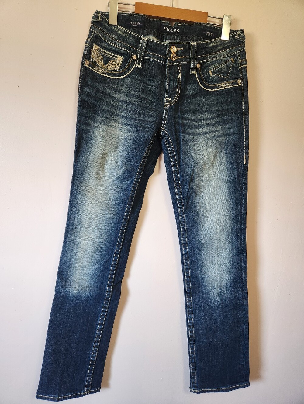 Y2K Vigoss The Chelsea Straight Rhinestone Pocket Jeans W28 L32 Like New McBling